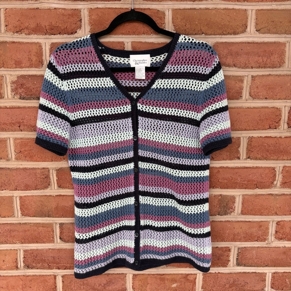 Christopher and Banks Multicolor Striped Crochet Cardigan